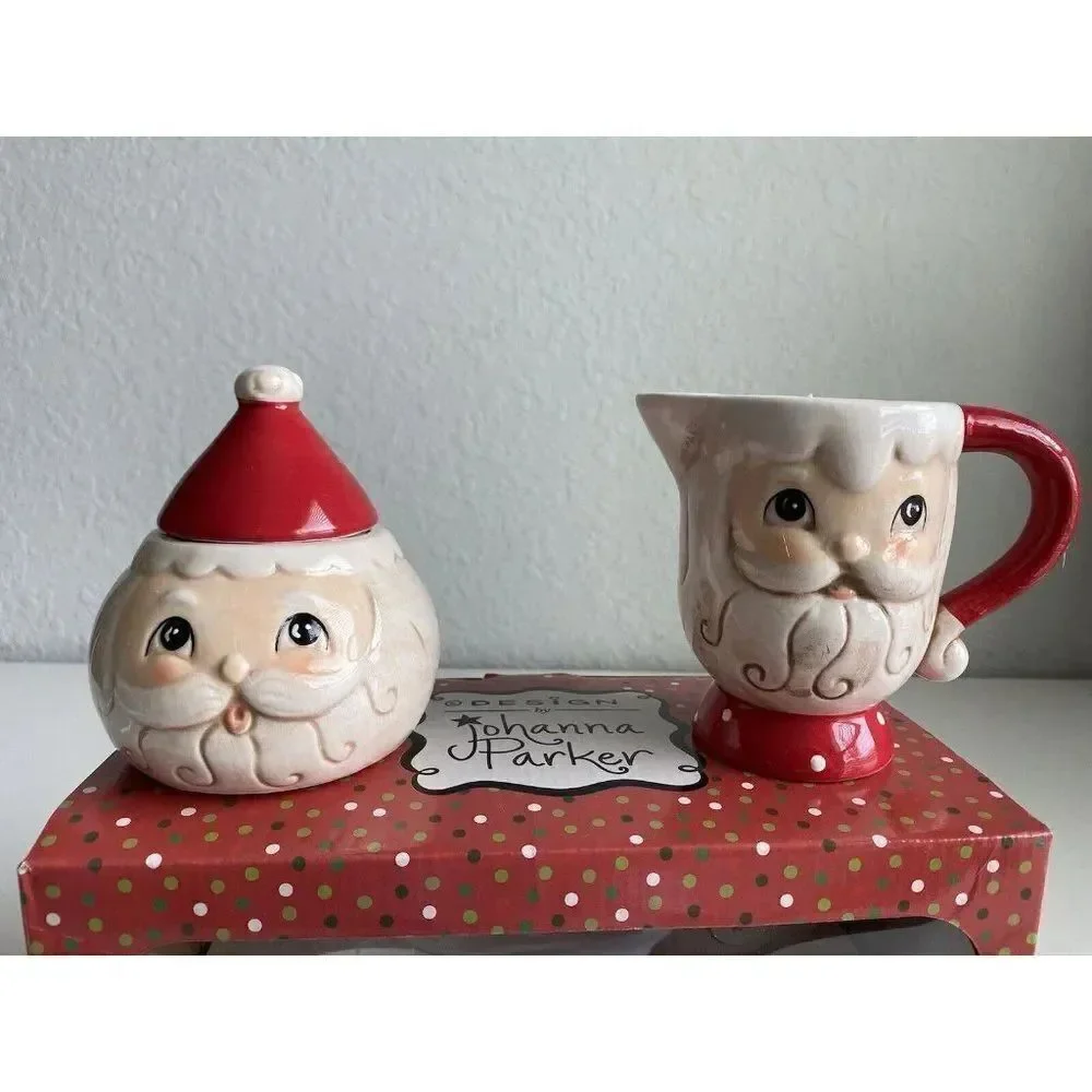 Johanna Parker Transpac‎ Retro Santa Claus Creamer Sugar Set Christmas Decor NEW